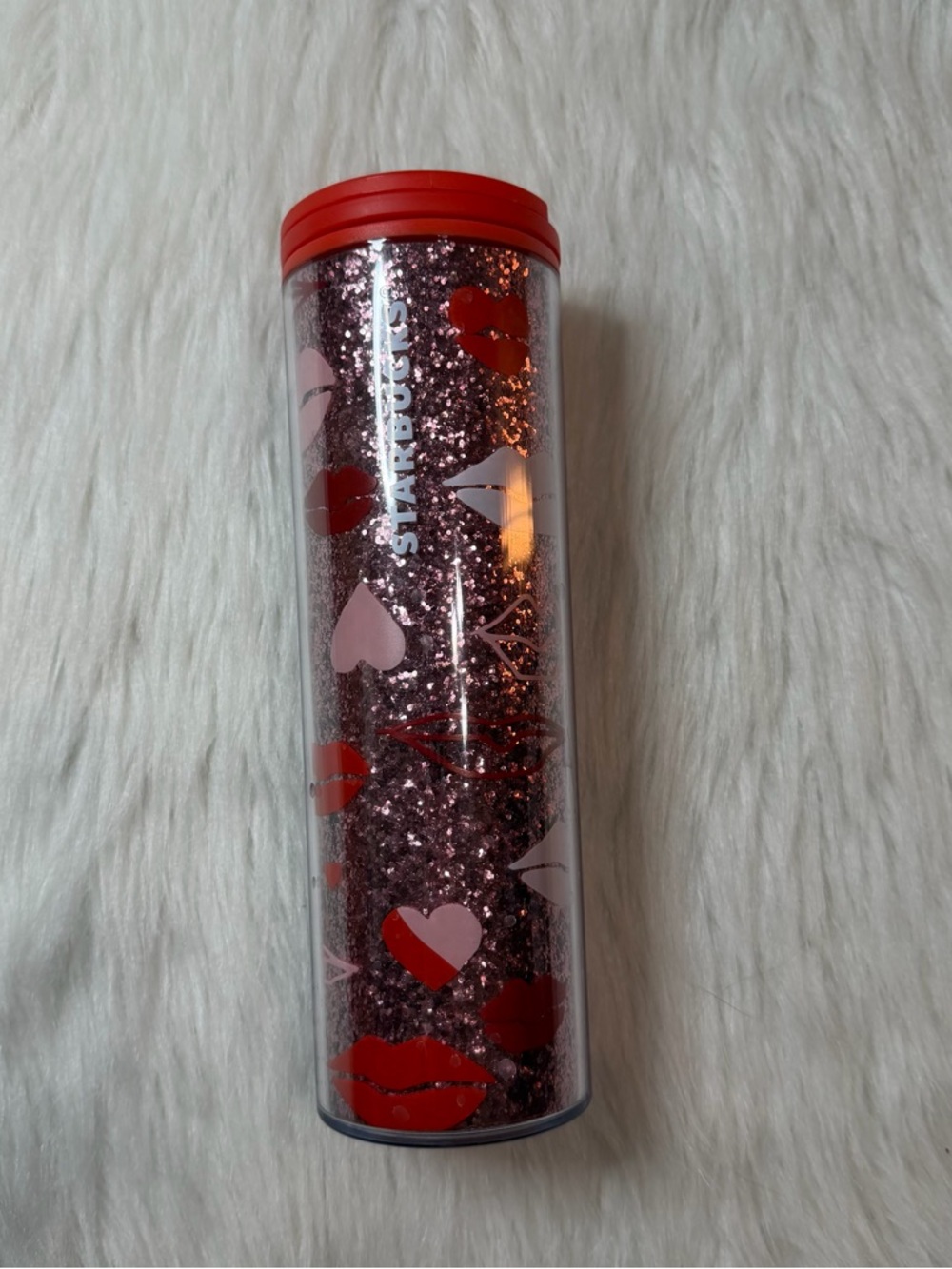 Starbucks 2021 Valentine’s Day Glitter Hearts Lips Tumbler